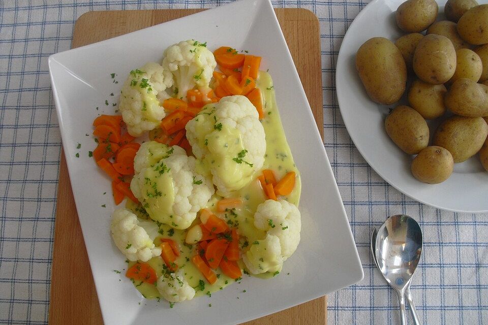 Blumenkohl mit Karotten in Béchamelsauce