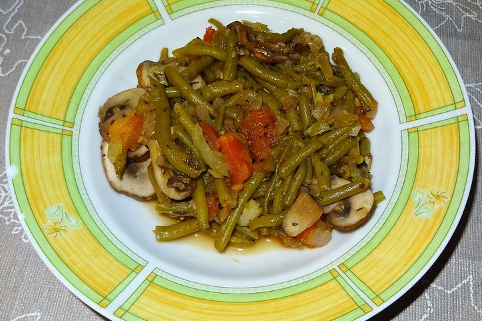 Prinzessbohnen-Champignon-Pfanne à la Didi