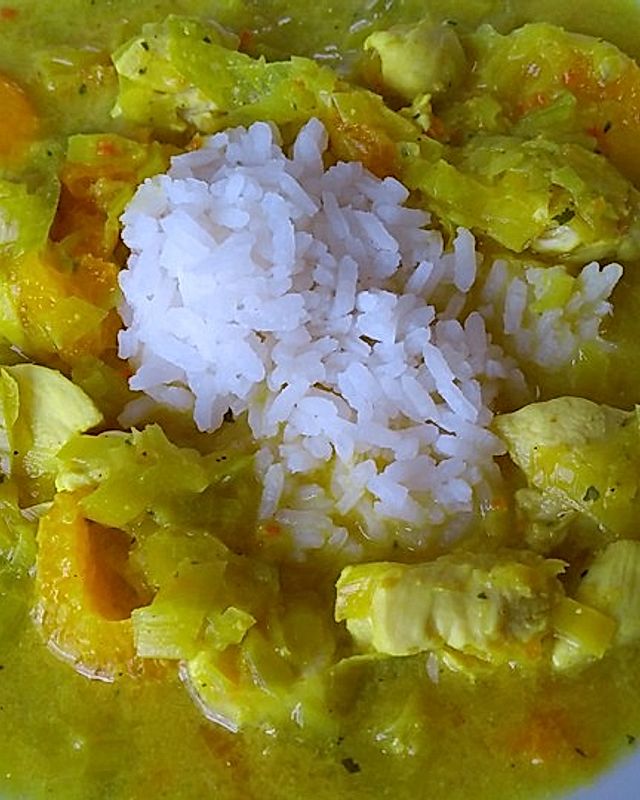 Fischragout mit Curry, Lauch und Orange