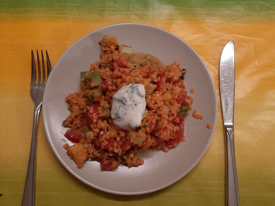 Linsen-Mango-Salat mit Minz-Joghurt-Dip von SessM| Chefkoch