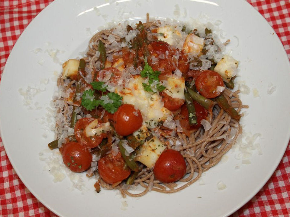 Spaghetti mit Bohnen, Tomaten und Feta von cheffi-| Chefkoch