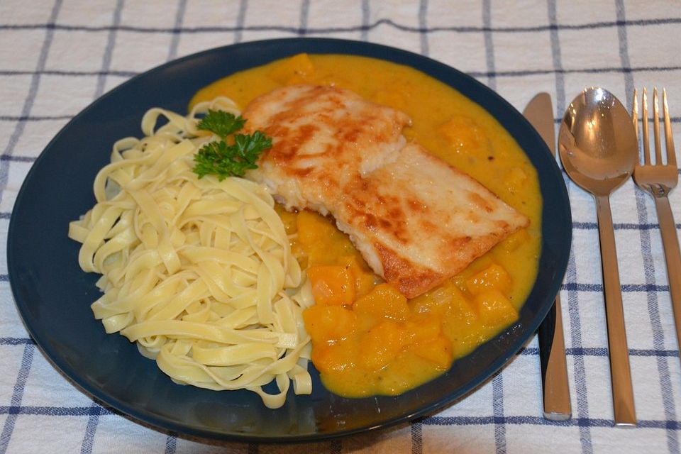 Viktoriabarsch Sous Vide mit Butternutkürbis und Tagliatelle