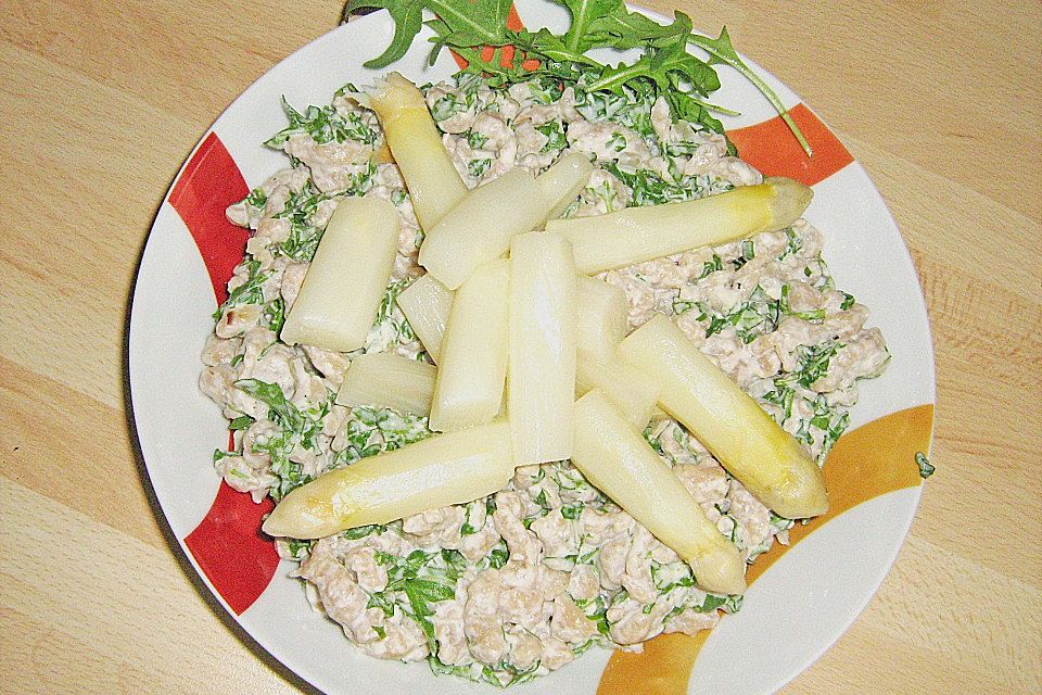 Spargel auf Spätzle - Frischkäse - Bett