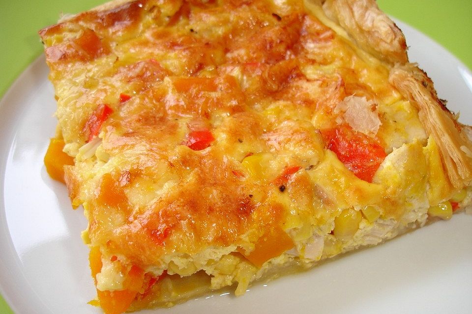 Quiche mit Hähnchen und Kürbis