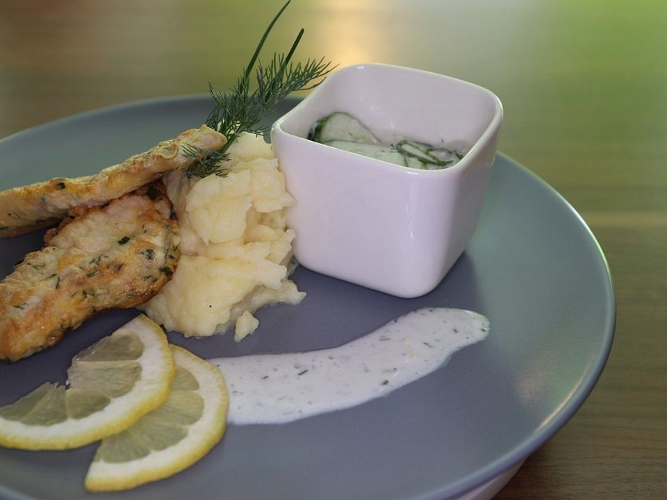 Seelachs im Kräuter-Ei-Mantel mit Kartoffel-Sellerie-Püree| Chefkoch