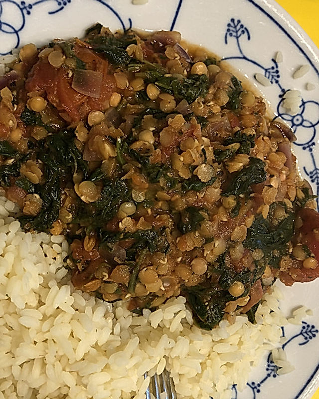 Rotes Linsen-Spinat-Curry