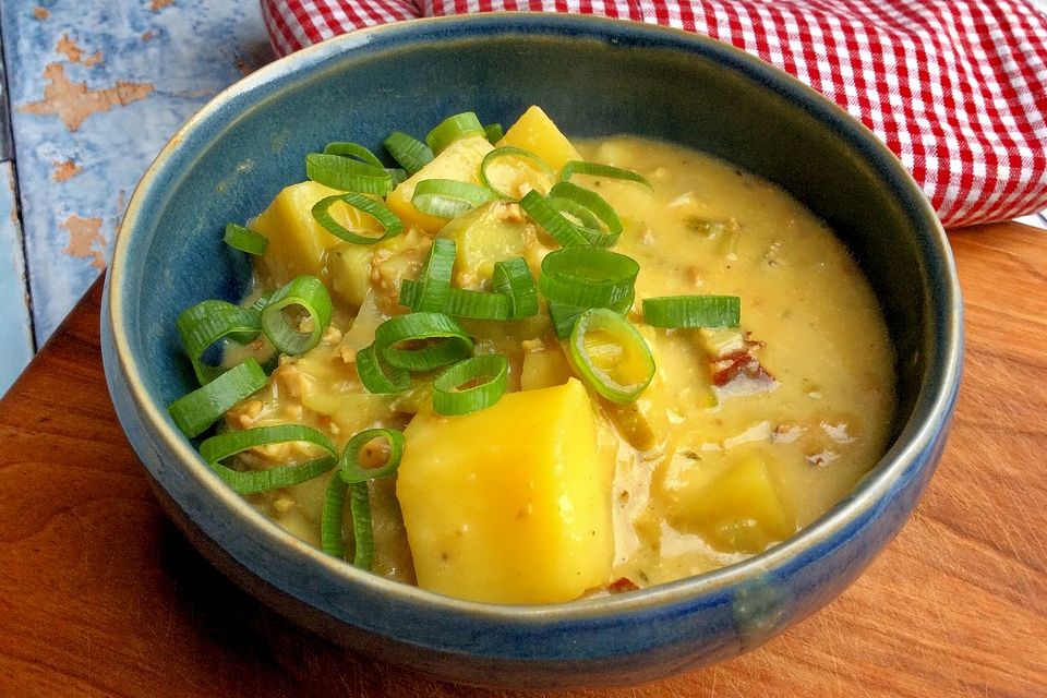 Vegane Käse-Lauch-Hack-Suppe