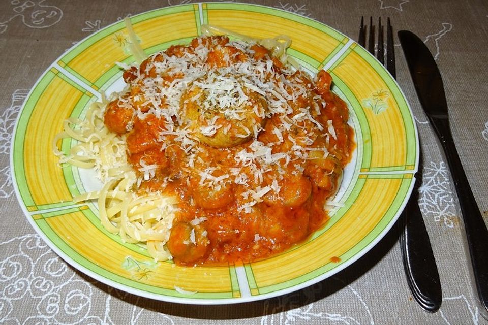 Linguine al pesto di funghi e salsa rossa