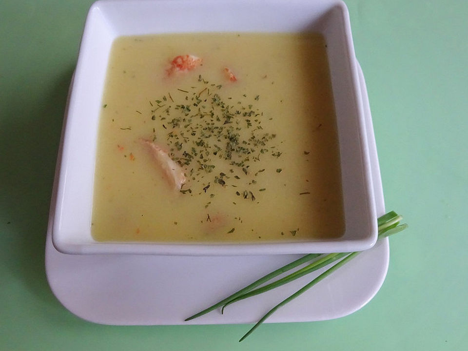 Kartoffelcremesuppe mit gebratenen Hähnchenfiletstücken von McMoe| Chefkoch