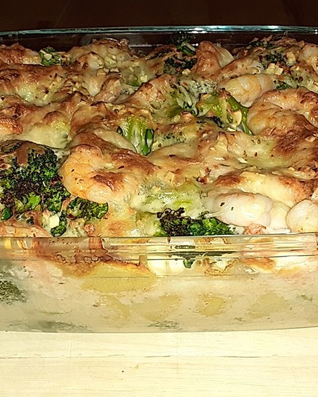 Brokkoli-Kartoffel-Garnelen-Auflauf