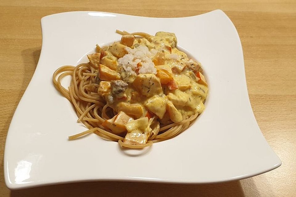 Spaghetti mit Maronen-Kürbiscreme