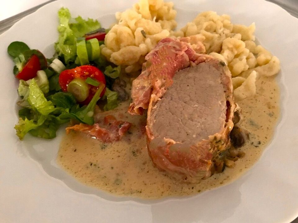 Schweinefilet im Speckmantel mit Champignons aus dem Ofen von yetigirl ...