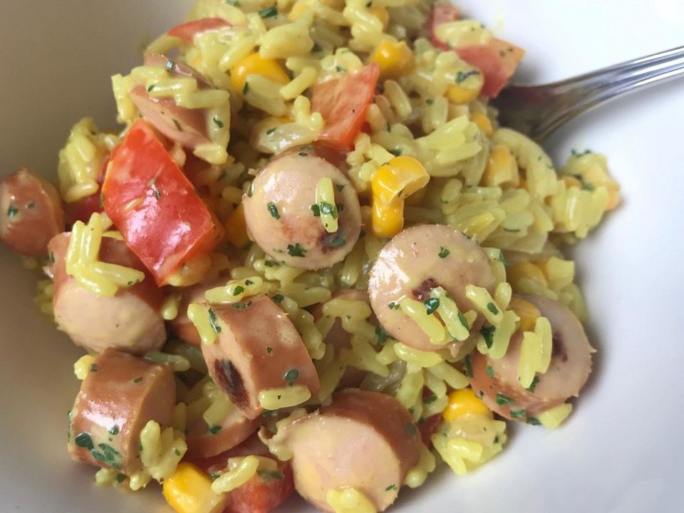 Reispfanne mit Gemüse, Wiener Würstchen und Frischkäse von Marisdiary ...