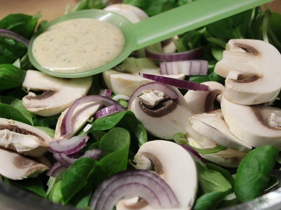 Feldsalat mit Champignons und Meerrettichdressing von Abacusteam| Chefkoch