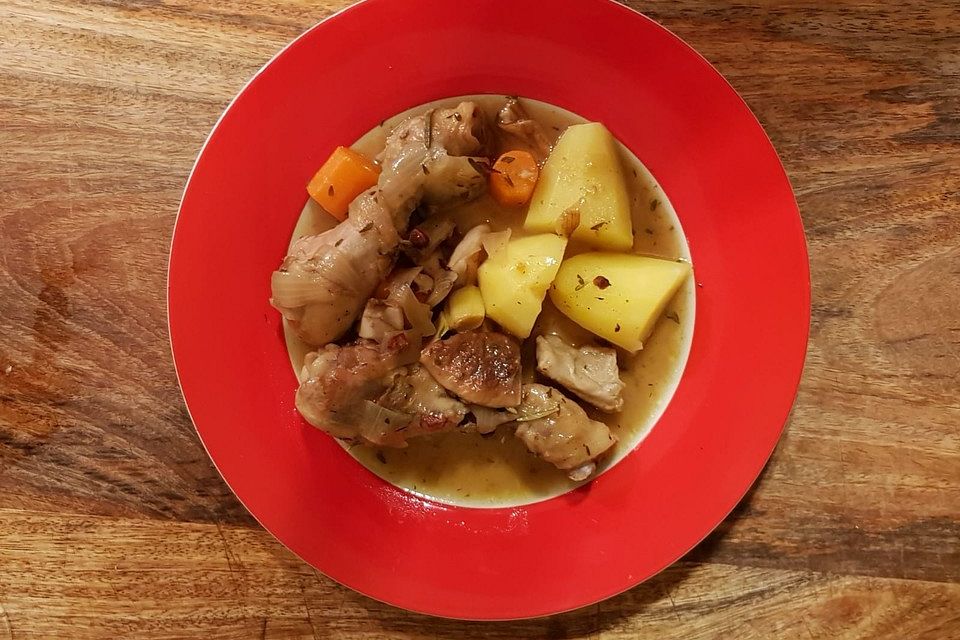 Coq au Vin blanc mit Weißwein