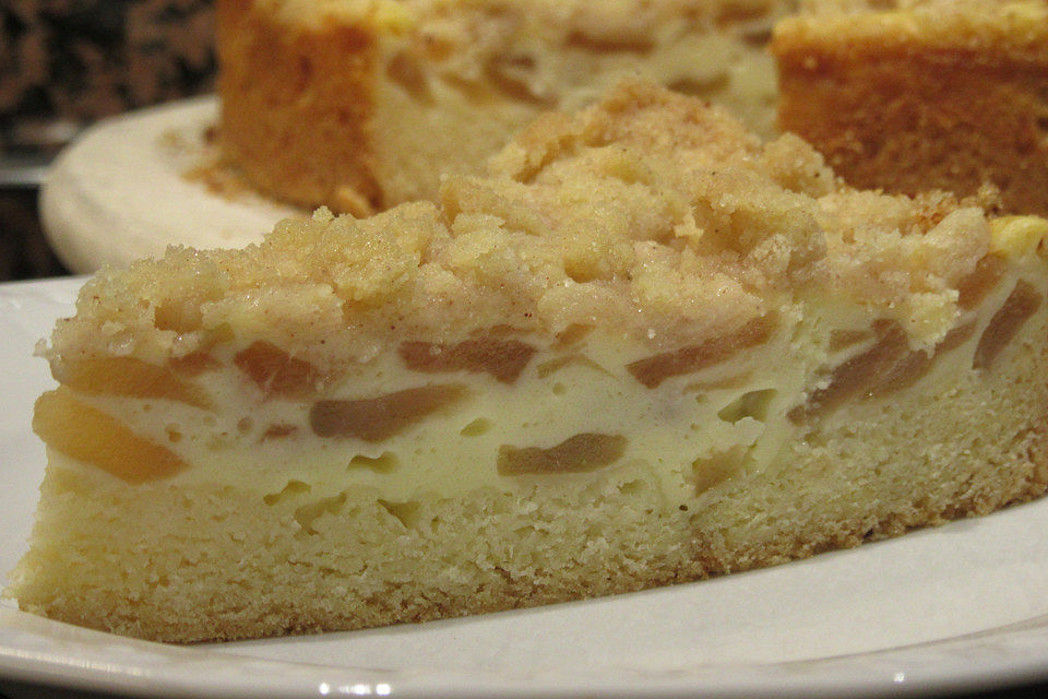 Schneller Apfelkuchen mit Streuseln, Mascarpone und Joghurt