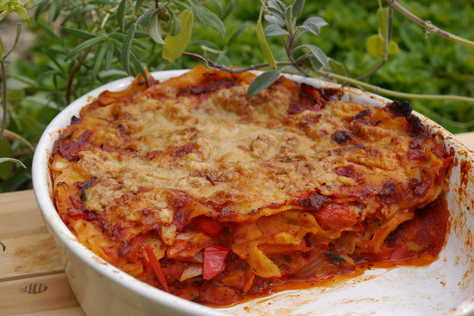 Lasagne mit buntem Gemüse und Champignons