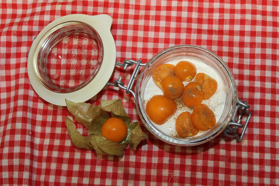 Zimt-Creme mit Physalis