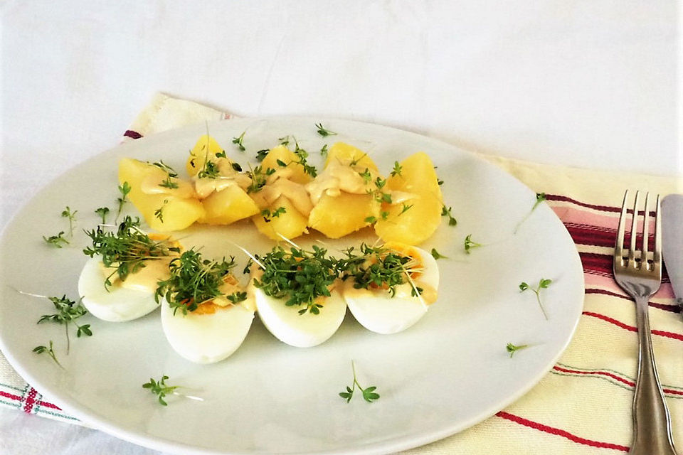 Eier in Senfsoße mit Salzkartoffeln