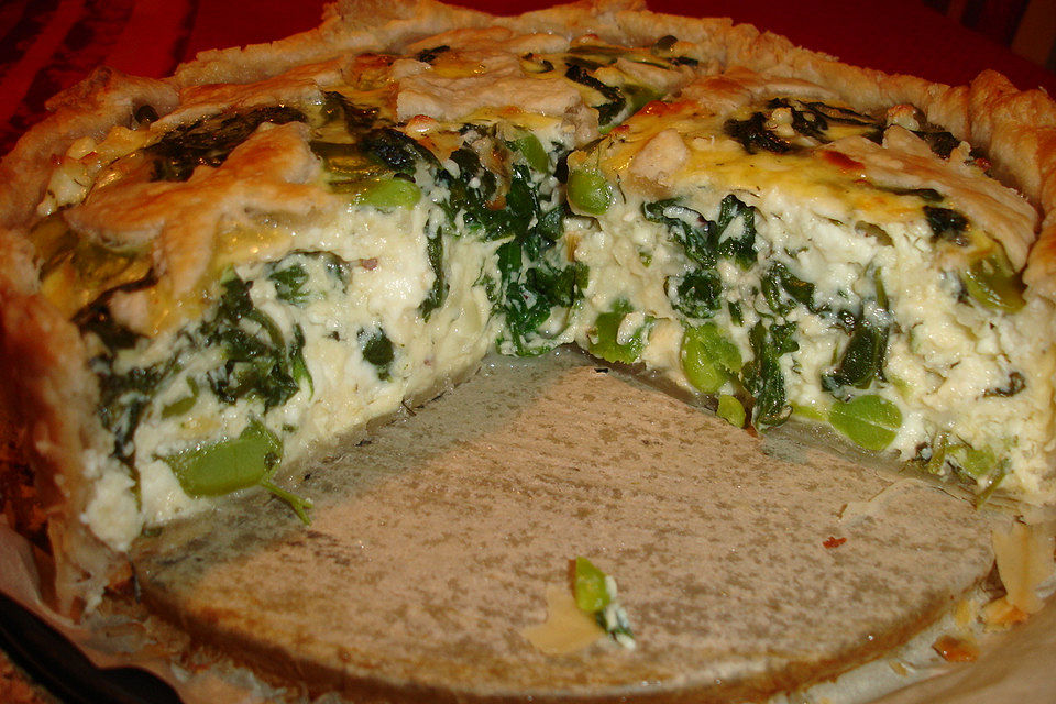 Pie mit dicken Bohnen, Spinat und Feta