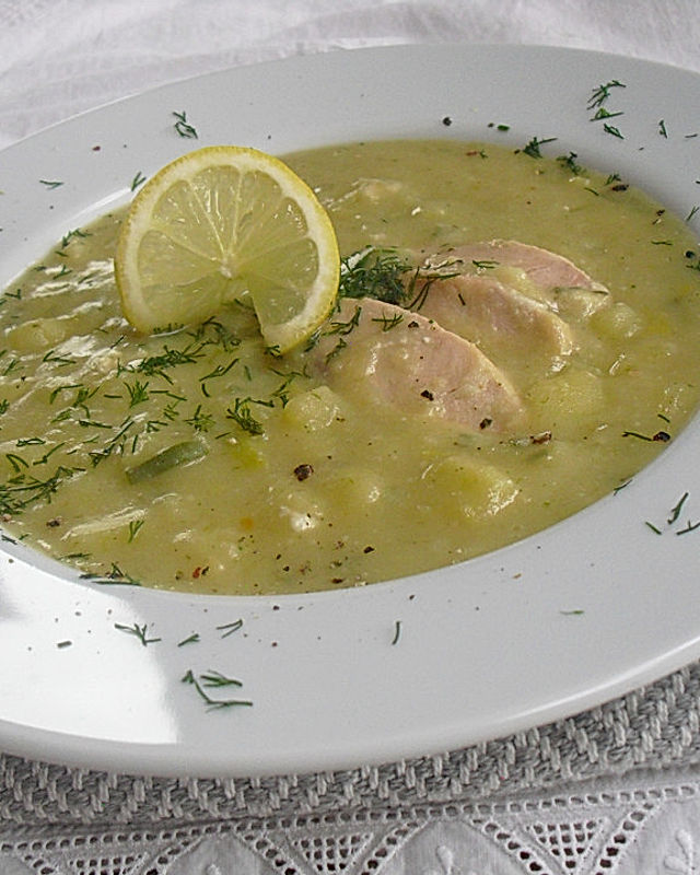 Kartoffel-Porree-Suppe mit Wildlachs