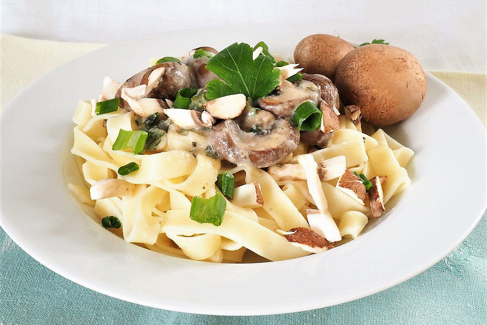 Nudeln mit Champignon-Kräuter-Soße