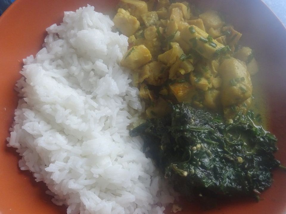 Fischcurry mit frischem Blattspinat von Kochtopfbefüller| Chefkoch