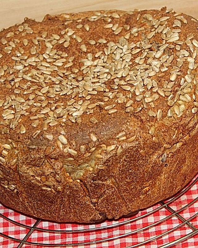 Emmer-Dinkel-Vollkorn-Brot mit Kürbiskernen und Joghurt aus dem Bräter