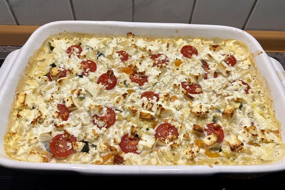 Kritharakiauflauf mit Feta