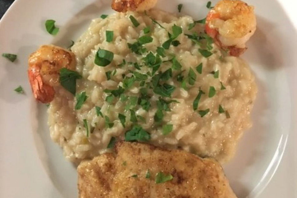 Meeresfrüchte Risotto mit Kabeljau und Riesengarnelen