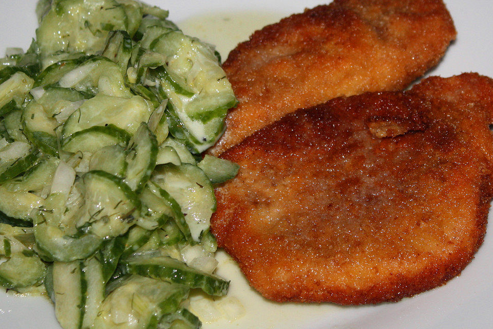 Knusper-Schnitzel mit Gurkensalat