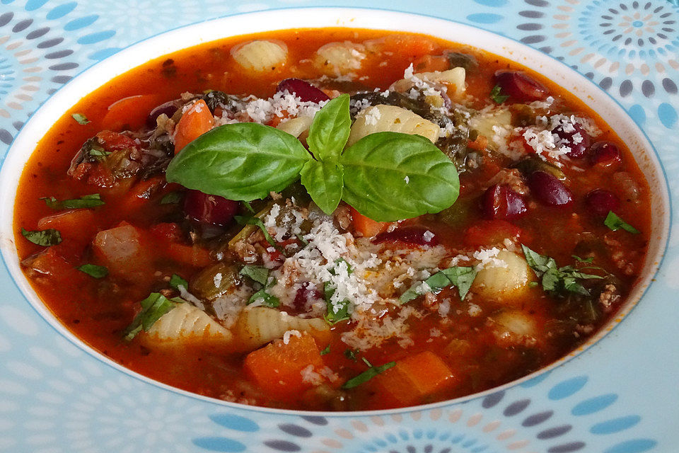 Minestrone mit Hackfleisch und Spinat