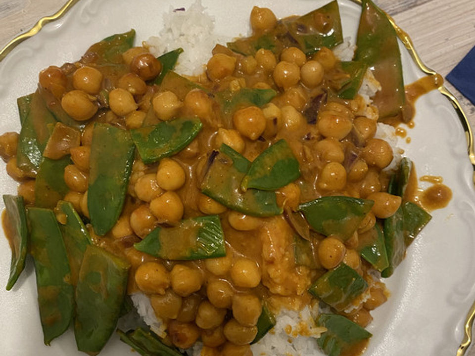 Veganes Kichererbsencurry mit Zuckerschoten und Reis von MaikeMarie ...
