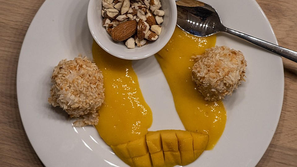 Kokosmilch-Reisbällchen mit Mangomus von mastert117| Chefkoch Kokosmilch-Reisbällchen mit Mangomus von mastert117| Chefkoch