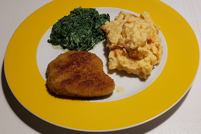 Kartoffelbrei mit Sojaschnitzel und Spinat mit &amp;quot;Blubb&amp;quot; von ...