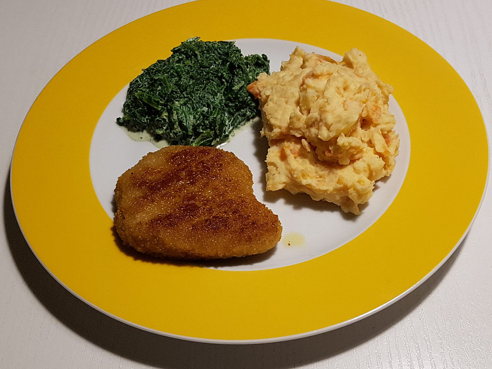 Kartoffelbrei mit Sojaschnitzel und Spinat mit &amp;quot;Blubb&amp;quot; von ...