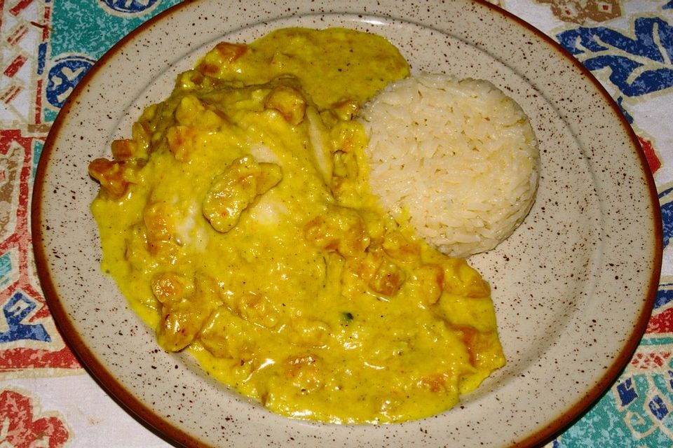 Hähnchenbrust in Curry-Aprikosen-Rahmsauce