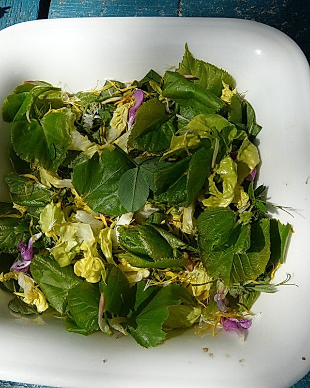 Frühlings-Salat mit Blättern und Blüten