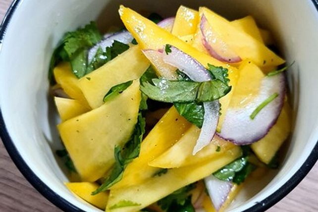 Erfrischender Mangosalat mit Koriander und roten Zwiebeln von ...