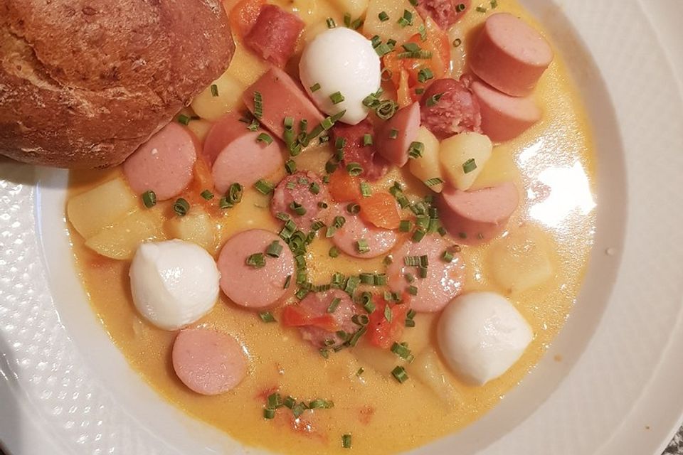 Kartoffel-Paprika-Suppe mit Crème fraîche