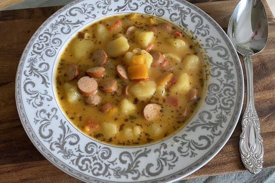 Kartoffel-Paprika-Suppe mit Crème fraîche