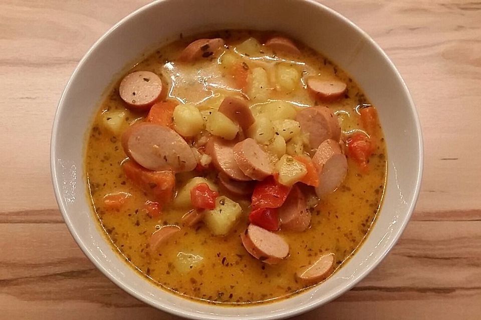 Kartoffel-Paprika-Suppe mit Crème fraîche