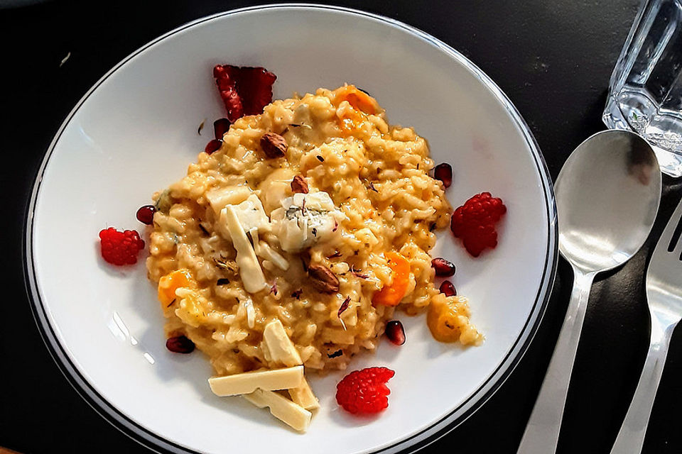 Gorgonzola-Risotto mit weißer Schokolade