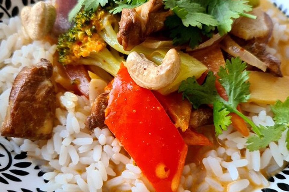 Rotes Thai Curry mit Hähnchen und Gemüse