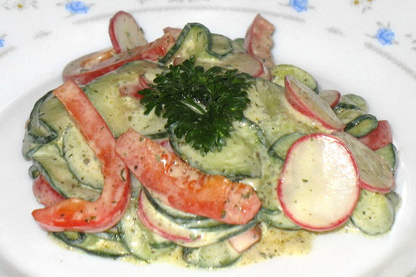 Gurkensalat mit Paprika, Radieschen und Kürbiskernöl von Juulee | Chefkoch