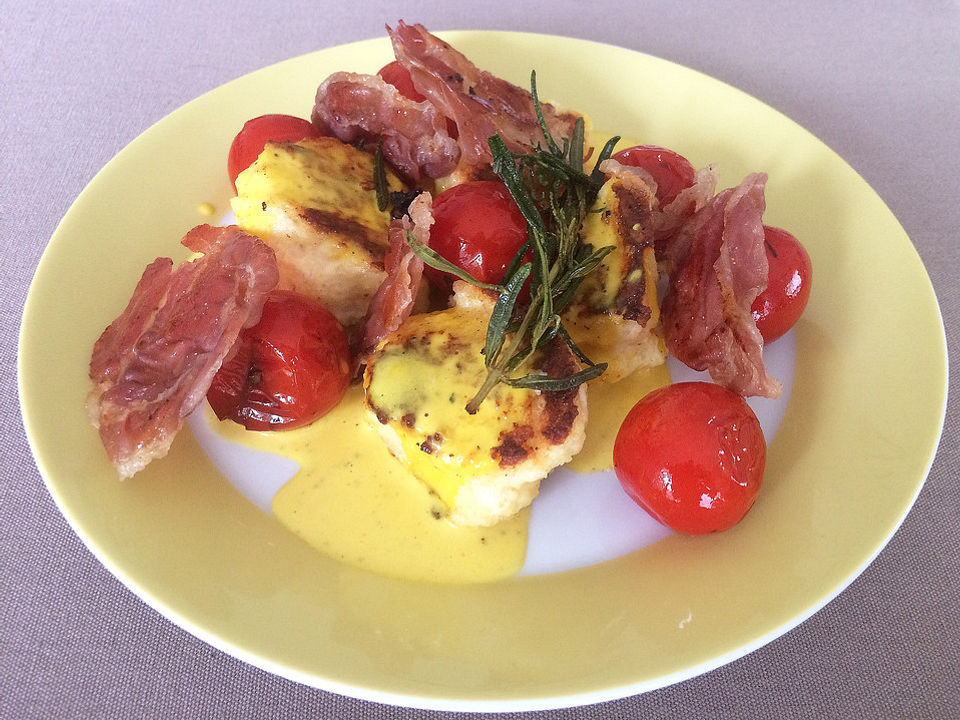 Ricotta Nocken Mit Zitronen Safran Sauce Karamellisiertem Prosciutto Und Gebratenen Tomaten Von Eorann Chefkoch