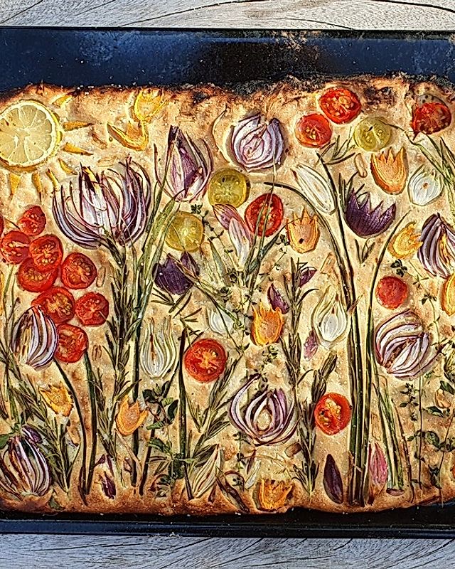 Focaccia-Kunst: Focaccia alla genovese "Il prato fiorito"