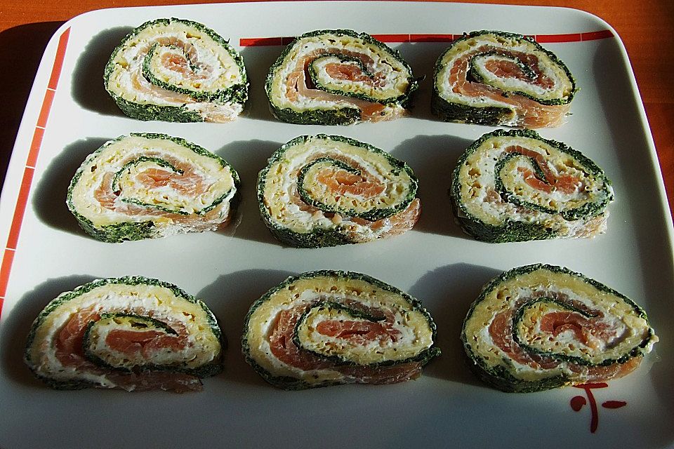 Lachsrolle mit Spinat und Frischkäse