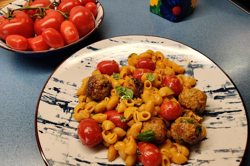 Pasta mit Mettbällchen und Tomaten