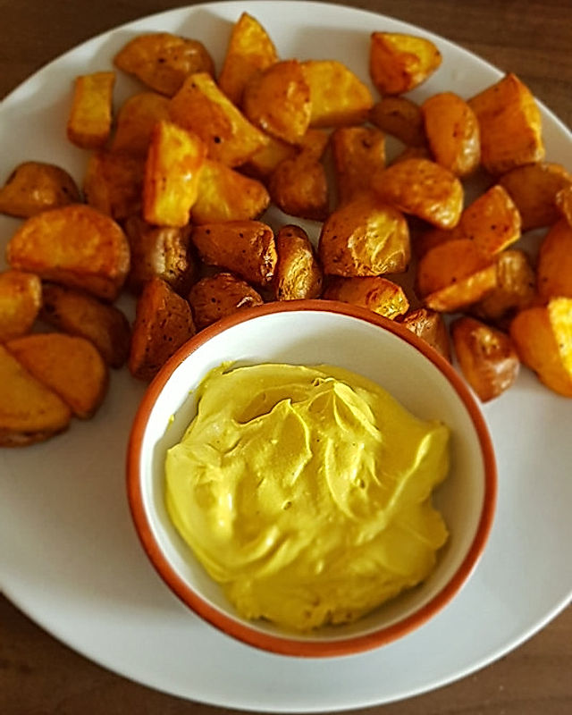 Knusprige Kartoffelecken mit Honig-Senf-Dip